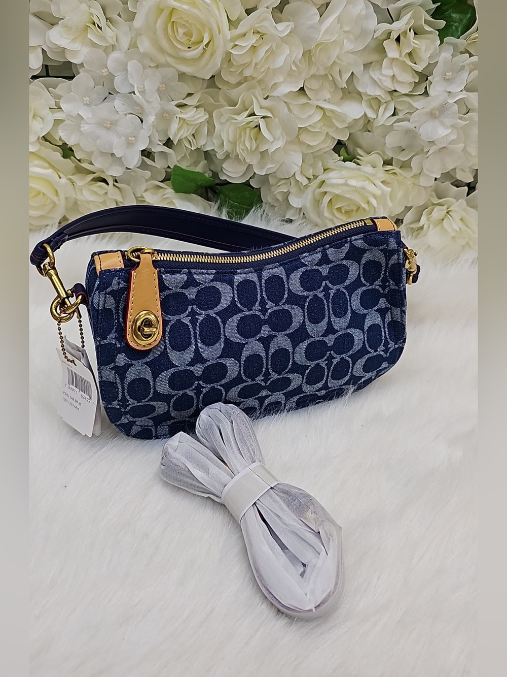 Coach Navy Signature Denim Mini Bag with Gold Hardware